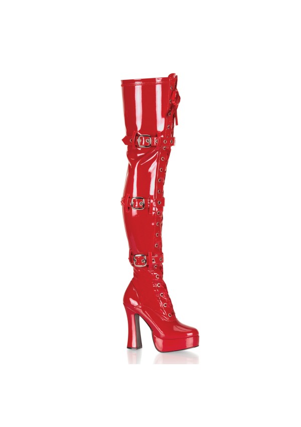 Electra Red Buckled Thigh High Platform Boots