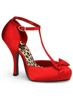 Red Satin T-Strap Cutie Pie Pump