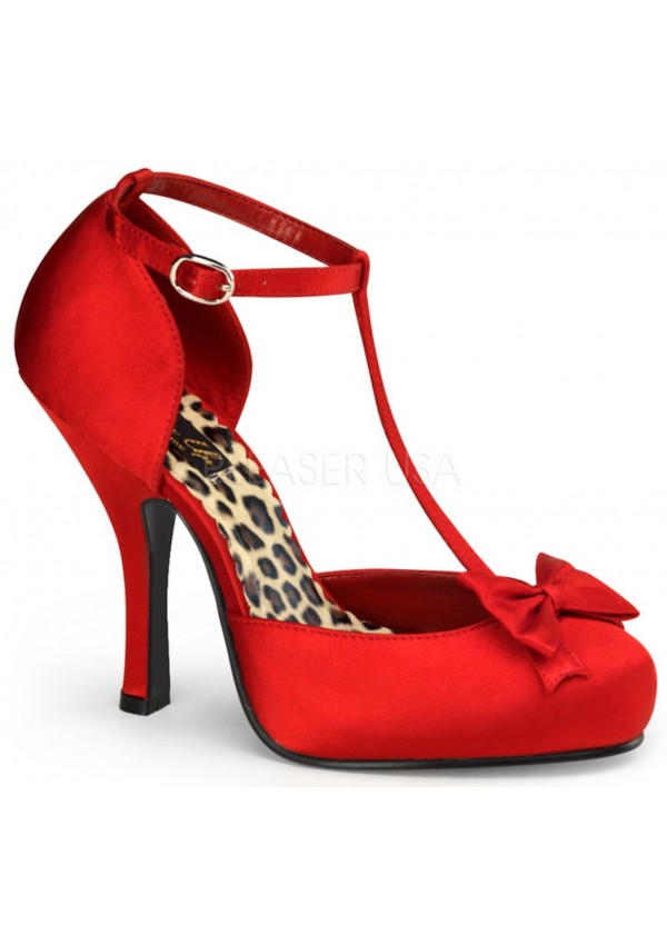 Red Satin T-Strap Cutie Pie Pump