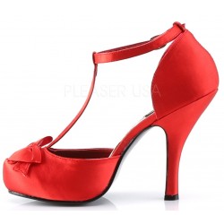 Red Satin T-Strap Cutie Pie Pump