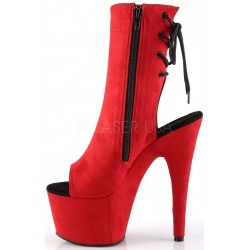 Red Suede Peep Toe and Heel Platform Ankle Boots