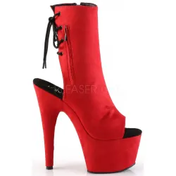 Red Suede Peep Toe and Heel Platform Ankle Boots