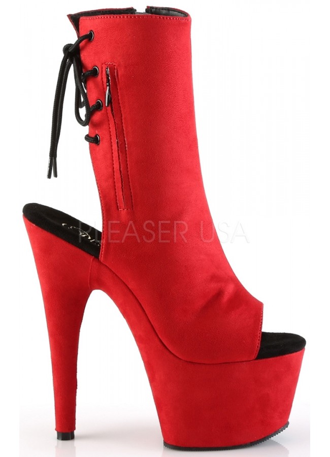 red suede peep toe heels