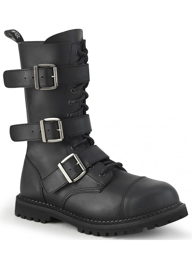 black faux leather combat boots