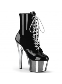 Silver Chrome Platform Adore Black Granny Ankle Boots