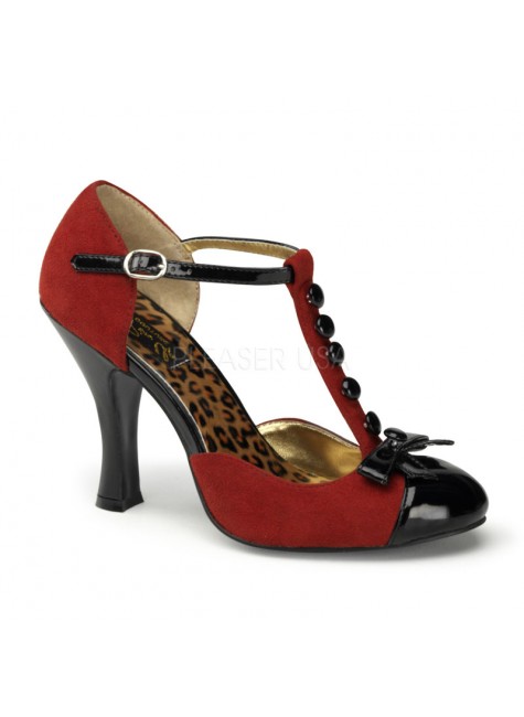 Button T-Strap Red Suede DOrsay Pump