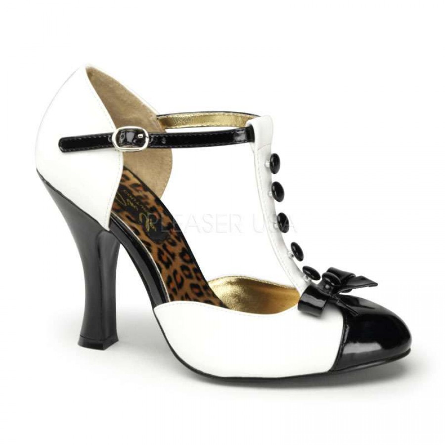 Black and white t strap heels outlet