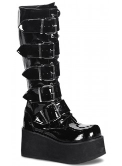 Trashville Buckled Up Unisex Patent Knee Boots