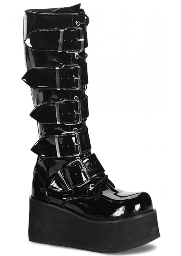 Trashville Buckled Up Unisex Patent Knee Boots