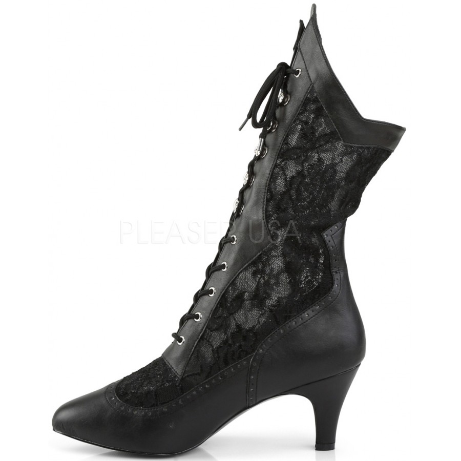 Divine Wide Width Black Victorian Platform Boot Wide Shaft Calf Boot
