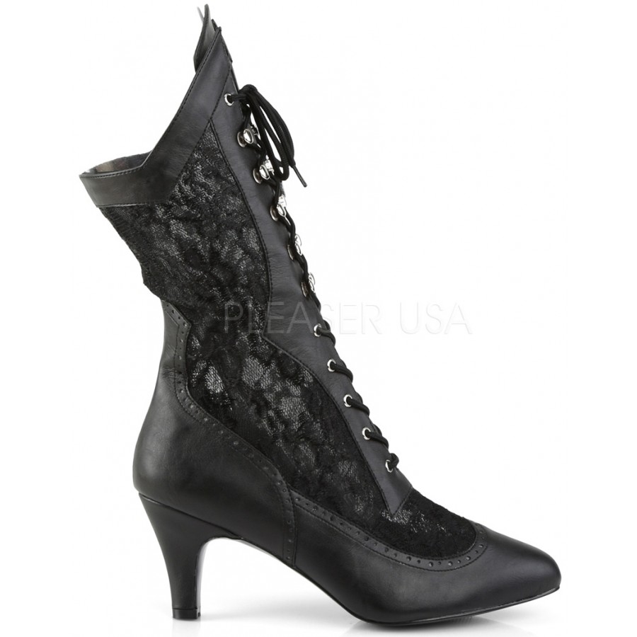 Divine Wide Width Black Victorian Platform Boot - Wide Shaft Calf Boot