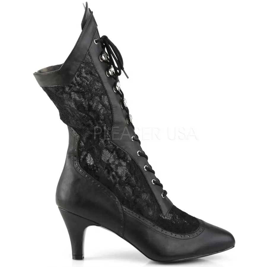 US4 11 Women Victorian Pointed Toe Mid Calf Boots Leather Lace