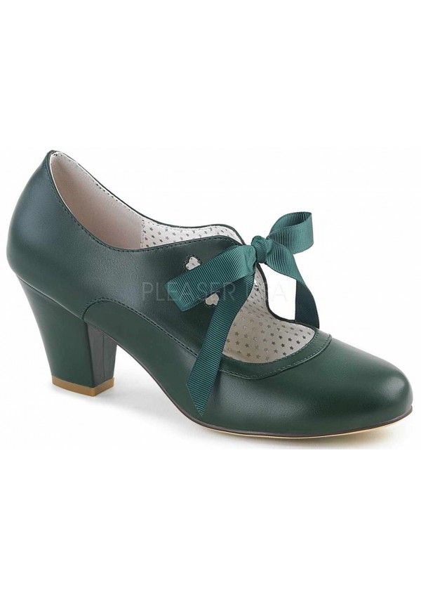 Wiggle Vintage Style Mary Jane Shoes in Forest Green