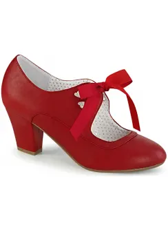 Wiggle Vintage Style Mary Jane Shoes in Red Faux Leather