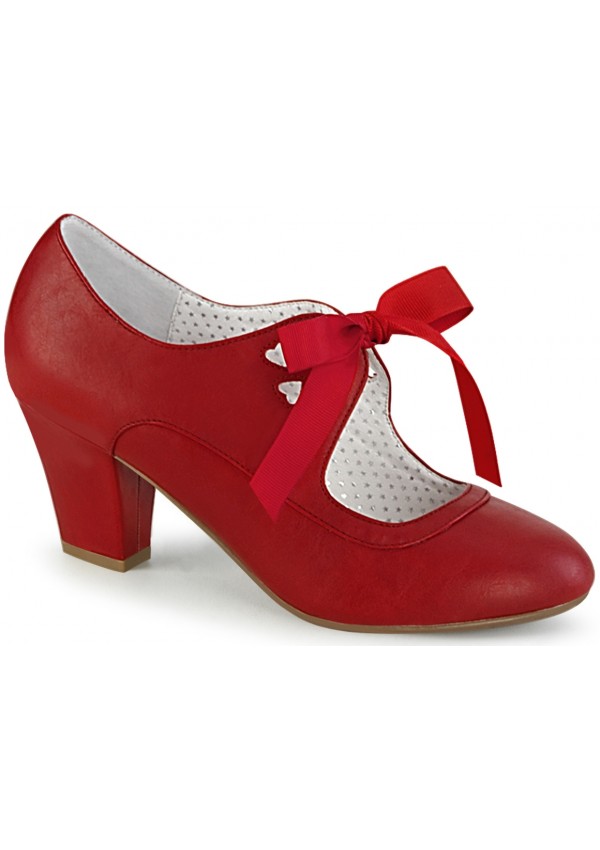 Wiggle Vintage Style Mary Jane Shoes in Red Faux Leather