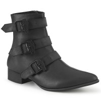 Warlock 70 Men s Winklepicker Patent Pointed Toe Calf High Boot Multi Double Grommet Buckle Straps Black Vegan Faux Leather