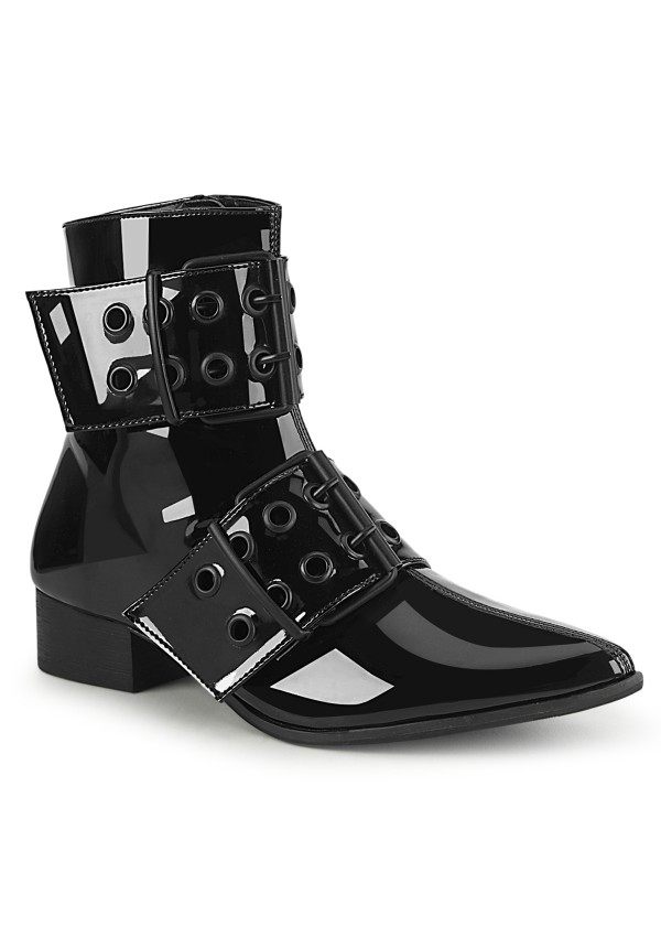 Warlock Men's Winklepicker Black Patent Ankle Boot