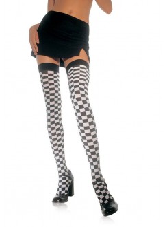 Checkerboard Thigh High Stockings