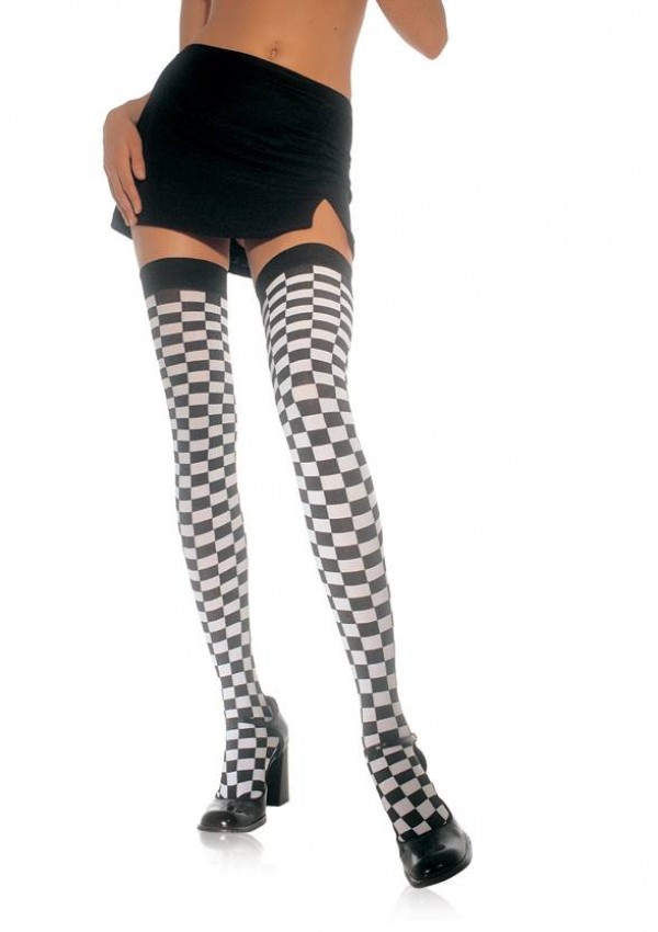 Checkerboard Thigh High Stockings