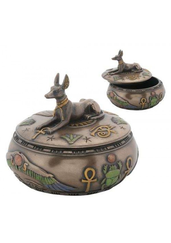 Anubis Egyptian Jackal Round Trinket Box