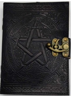 Pentacle Black Leather Book of Shadows 7 Inch Journal with Latch