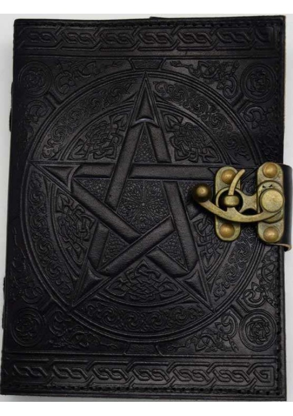 Pentacle Black Leather Book of Shadows 7 Inch Journal with Latch