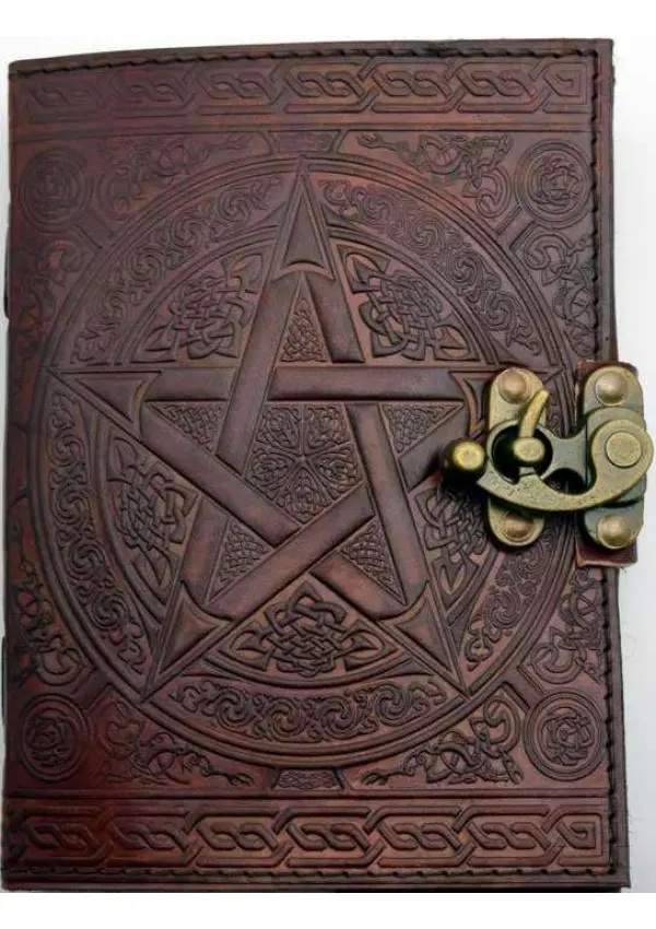 Pentacle Brown Leather Book of Shadows 7 Inch Journal with Latch