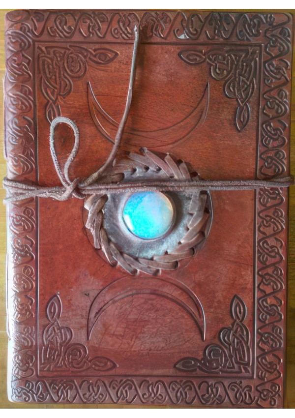 Triple Moon Gemstone Leather 7 Inch Journal